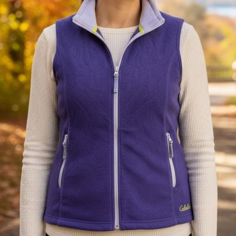 Cabelas Womens Purple Fleece Vest Full‎ Zip Pockets M Medium Outdoor Casual